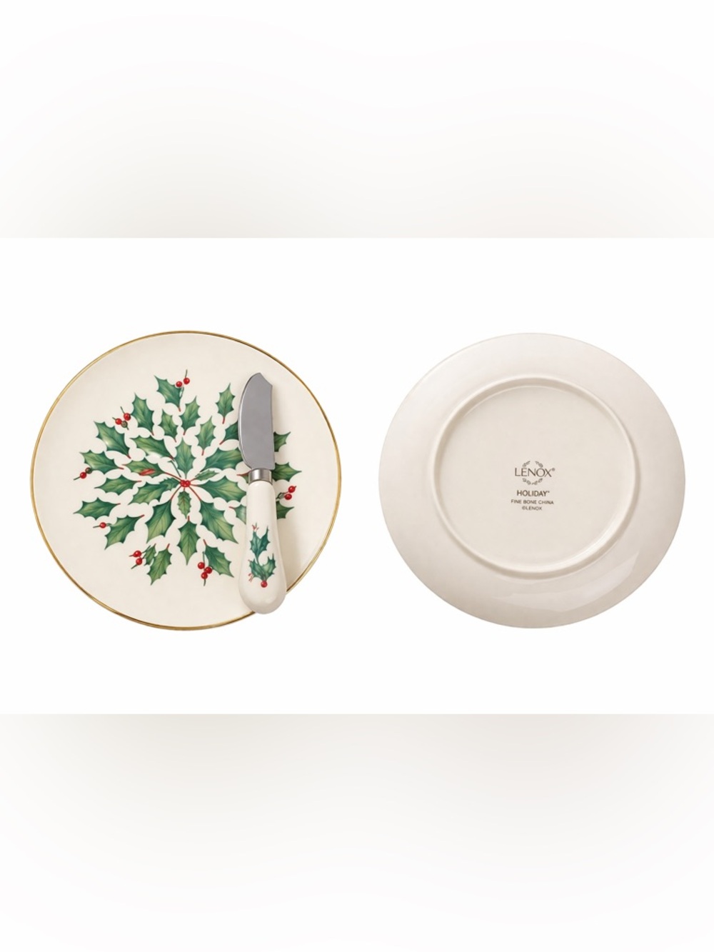Lenox Holiday Cheese Plate & Knife Set Holly Berry NIB - Picture 2 of 2